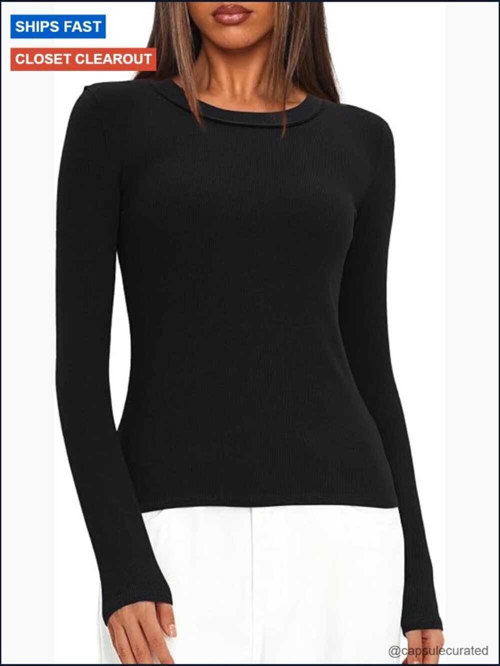 Long Sleeve Crop Top Crew Neck Ribbed Knit Slim Fit Decorative Back Seam
